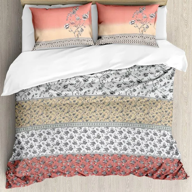 Nesa Flora Stripe - Buff & Peach Cotton Bedsheet - 210 TC media 4