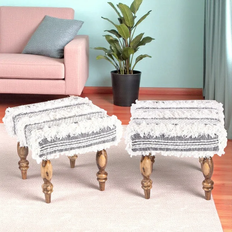 Sirox Sheesham Wooden Stools (Grey) - Set Of Two media 1