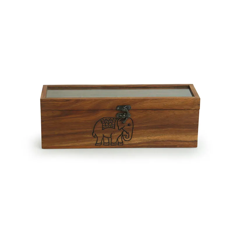 Tea Tusk Hand Carved Multi-Utility Sheesham Wood Tea Box media 3