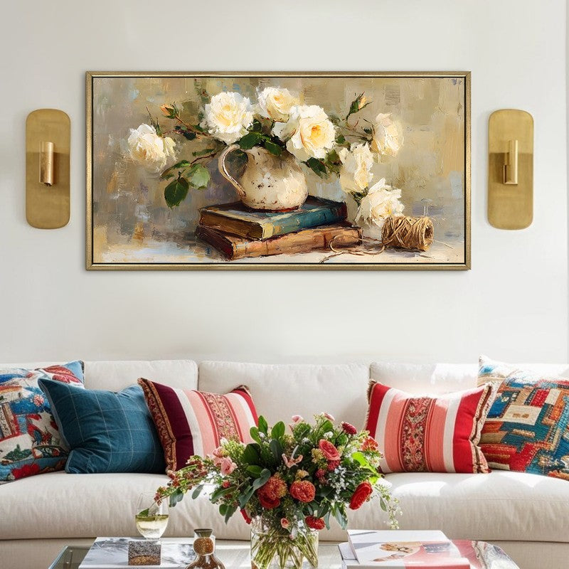 Ivory Garden Canvas Wall Painting With Frame