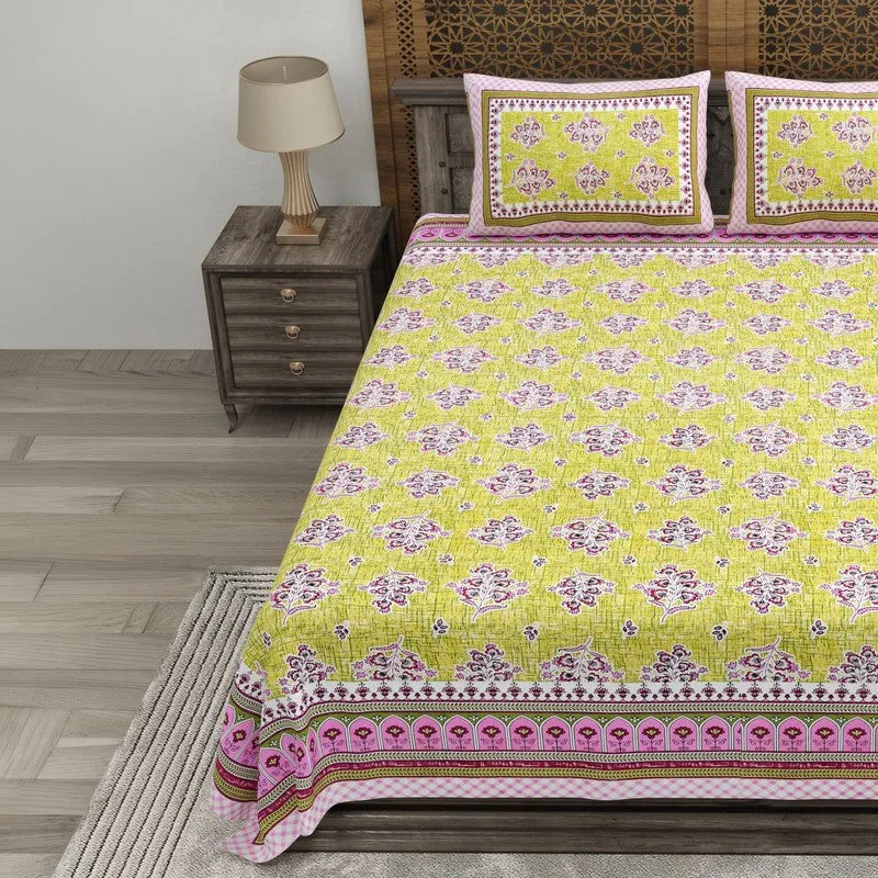 Royalon Cotton Bedsheet (Green,Pink) - 240 TC media 3