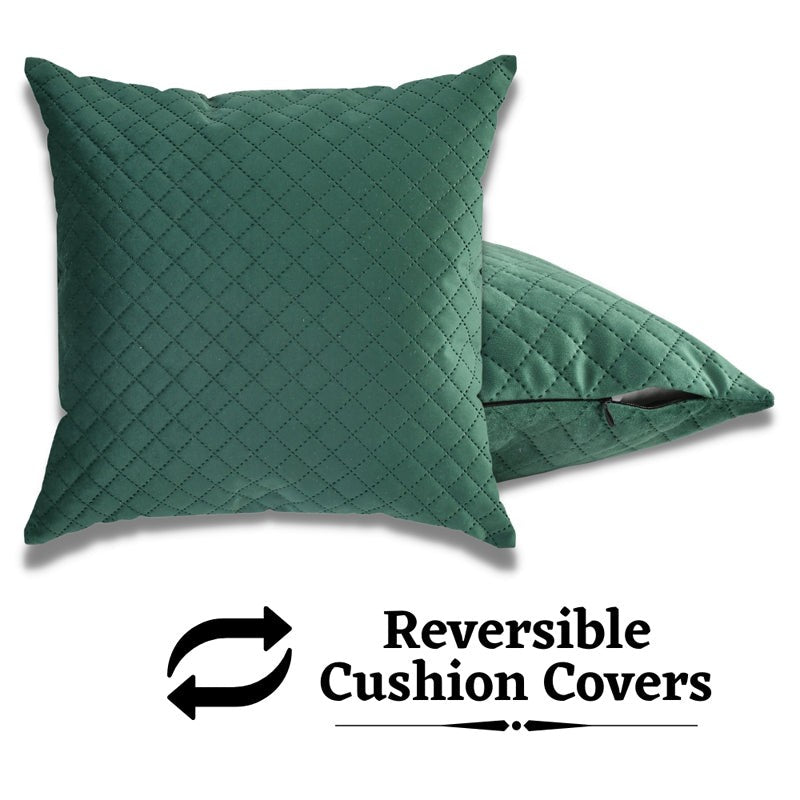 Orson Quilted Velvet Cushion Cover (Green) - Set Of Five media 4