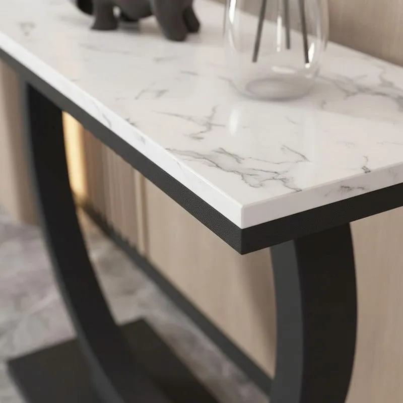 Contemporary Metal Console Table with Marble Top (Black) - Small media 3