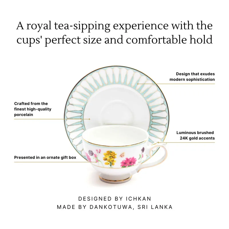 Basant 24k Gold Brushed Porcelain Tea Cup & Saucer (300 mL) - Set of Six media 8