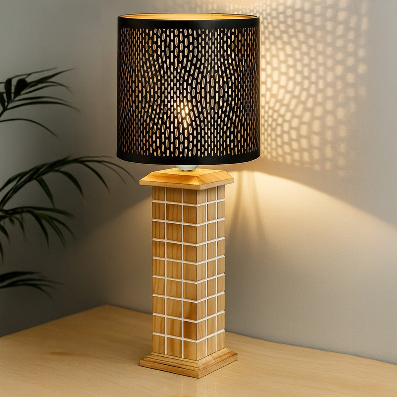 LumiAura Modern Wooden Table Lamp - Black,Brown