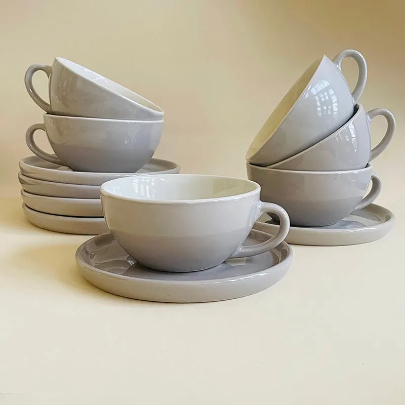 Blush & Brew Ceramic Cup & Saucer (Grey/320 mL) - Twelve Piece Set media 4