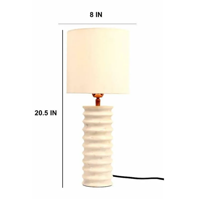 Spiral Hand Crafted Marble Fabric Table Lamp - White media 4