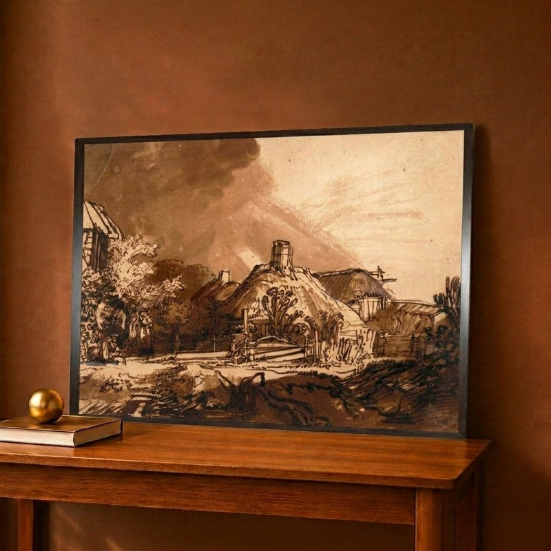 Cottages Before A Stormy Sky Canvas Wall Painting - 12 x 9 Inches