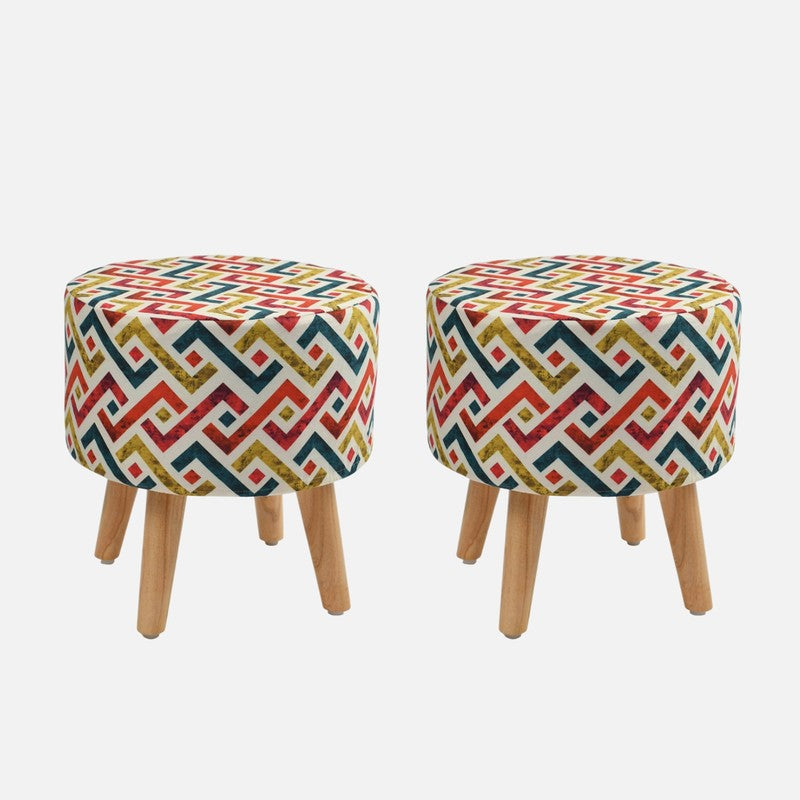 Ripple Zigzag Print Multicolor Engineered Wood Ottomans - Set Of Two media 3