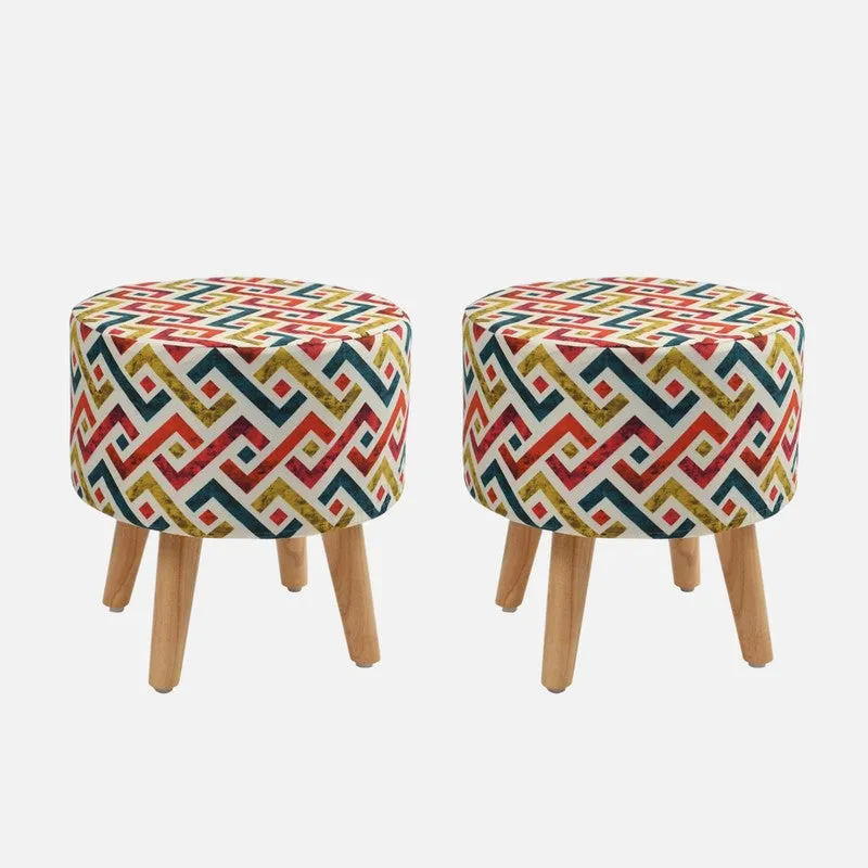 Ripple Zigzag Print Multicolor Engineered Wood Ottomans - Set Of Two media 3