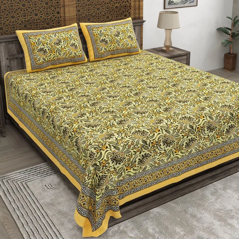 Shapeza Cotton Bedsheet (Yellow,Green) - 240 TC media 1