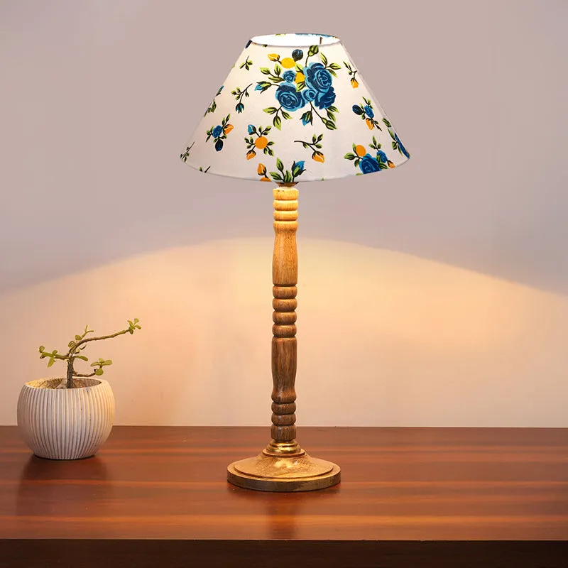 Garden Lights Table Lamp With Carved Wooden Base media 1