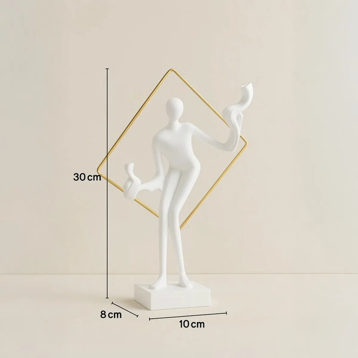 White abstract lady showpiece with a gold frame and visible size markers