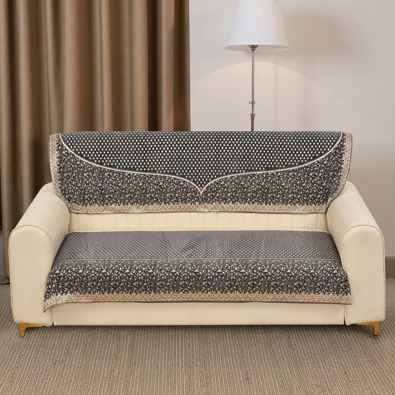 Petite Leaves Chenille Sofa Cover - Grey media 3