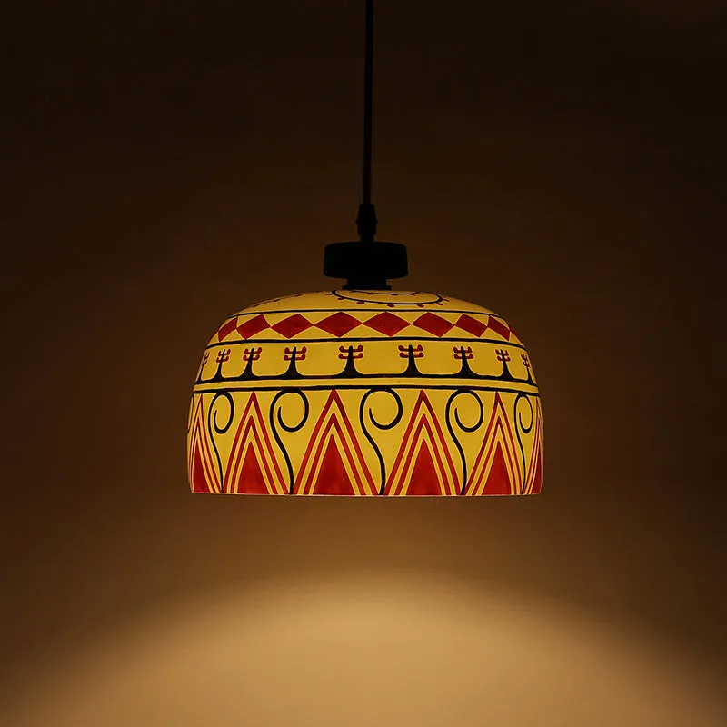 Tribal Echo Hand Painted Glass Hanging Lamp media 1