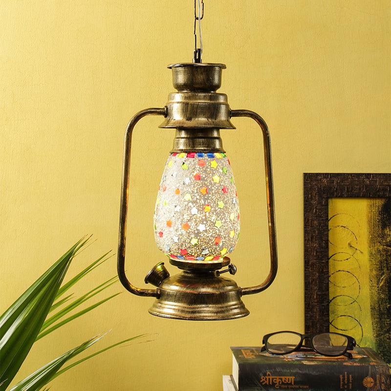Divyara Mosaic Lantern Glass Ceiling Lamp - Gold media 2
