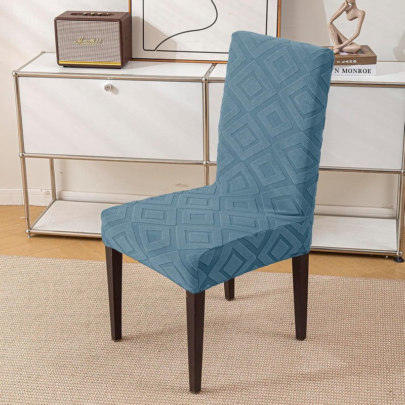 Diamante Jacquard Chair Cover (Blue) - Set Of Four media 3