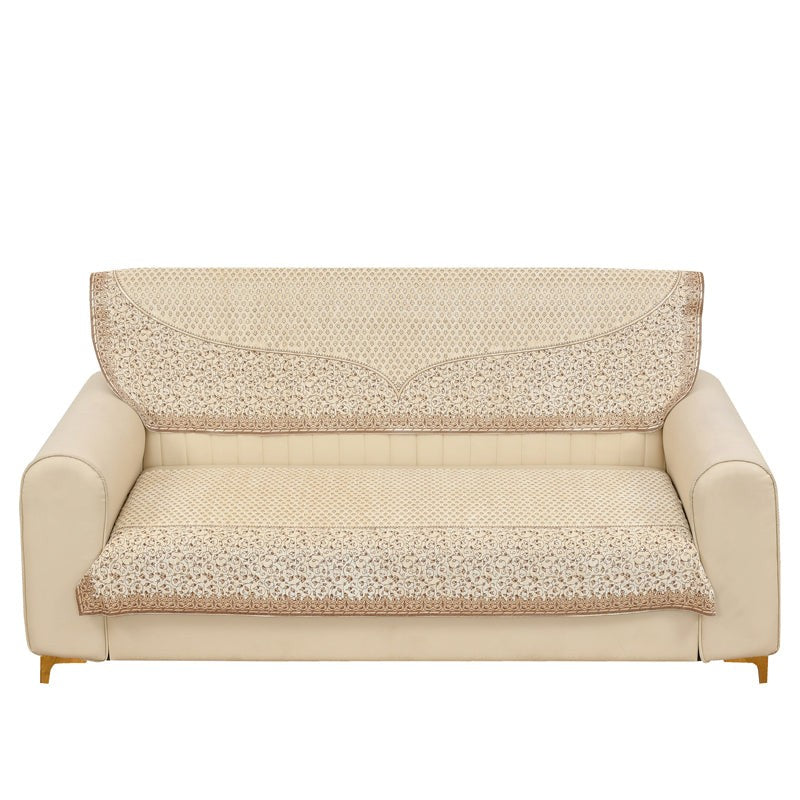 Petite Leaves Chenille Sofa Cover - Beige media 5