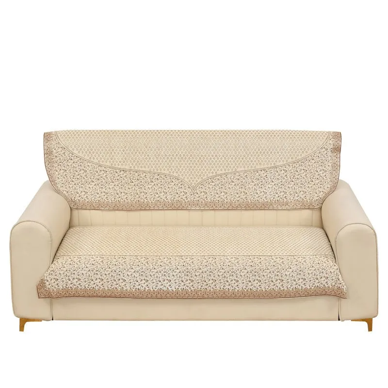 Petite Leaves Chenille Sofa Cover - Beige media 5