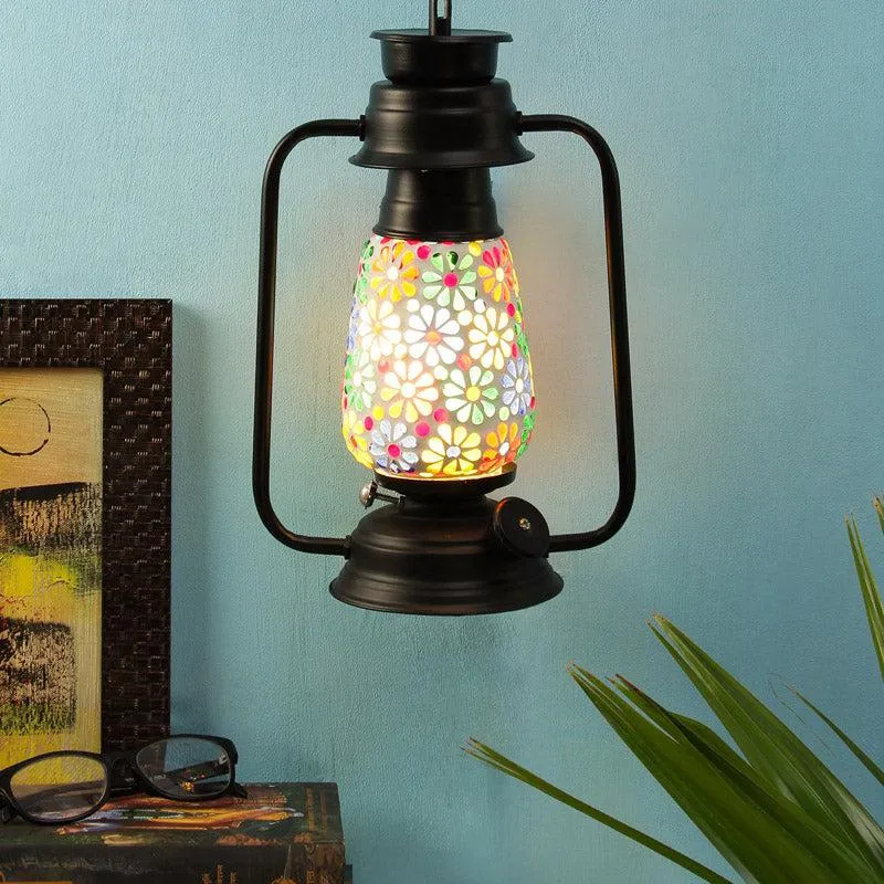 Madhura Mosaic Lantern Iron Wall Lamp - Black media 1