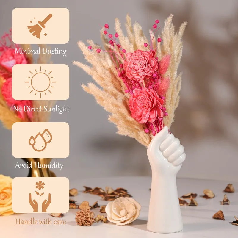 Hand of Bloom Vase with Flowers - White media 5