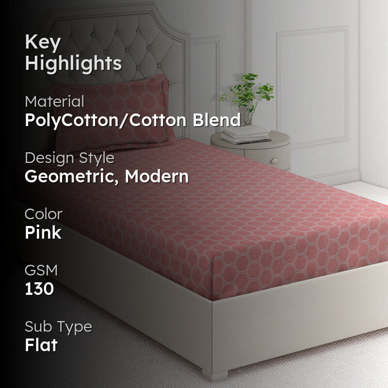 Pauline Geometric Bedsheet (Pink) - 130 GSM media 2
