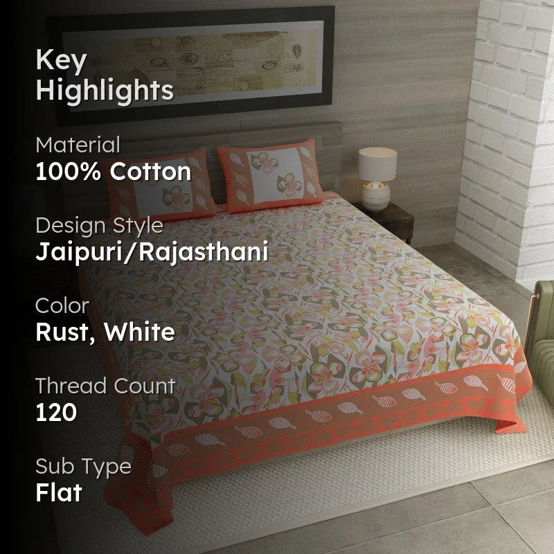 Royal Style Cotton Bedsheet (Rust,White) - 120 TC media 2