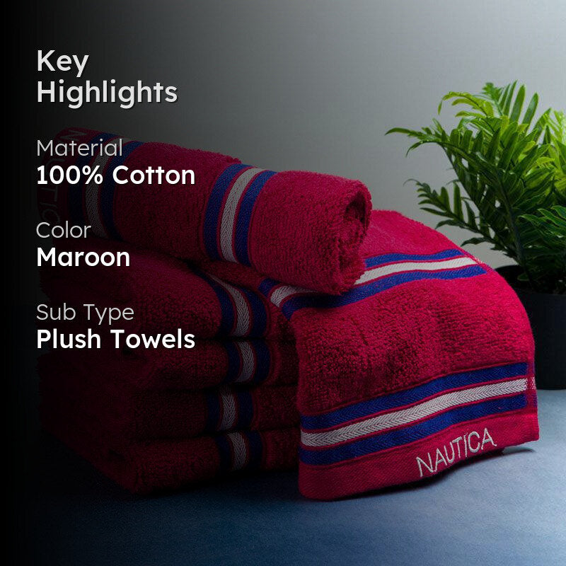 Nautica Dove Dual Down Cotton Hand Towel (Burgundy) - Set Of Six media 2