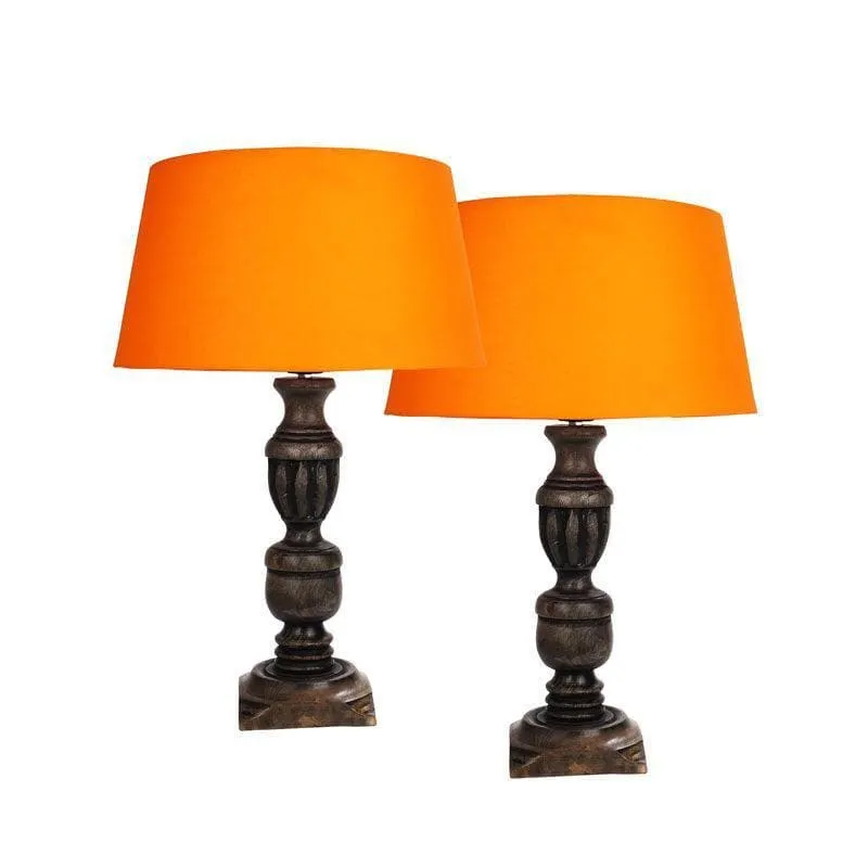 Aashna Fabric Table Lamp (Orange) - Set of Two media 3