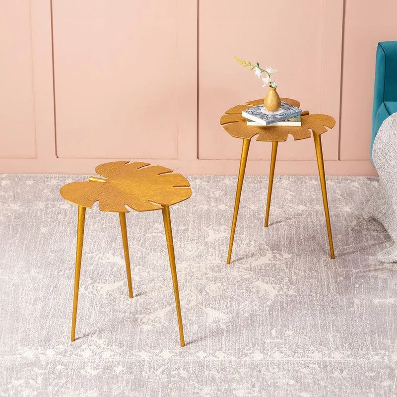 Monstera Leaf Accent Table (Gold) - Set Of Two media 1