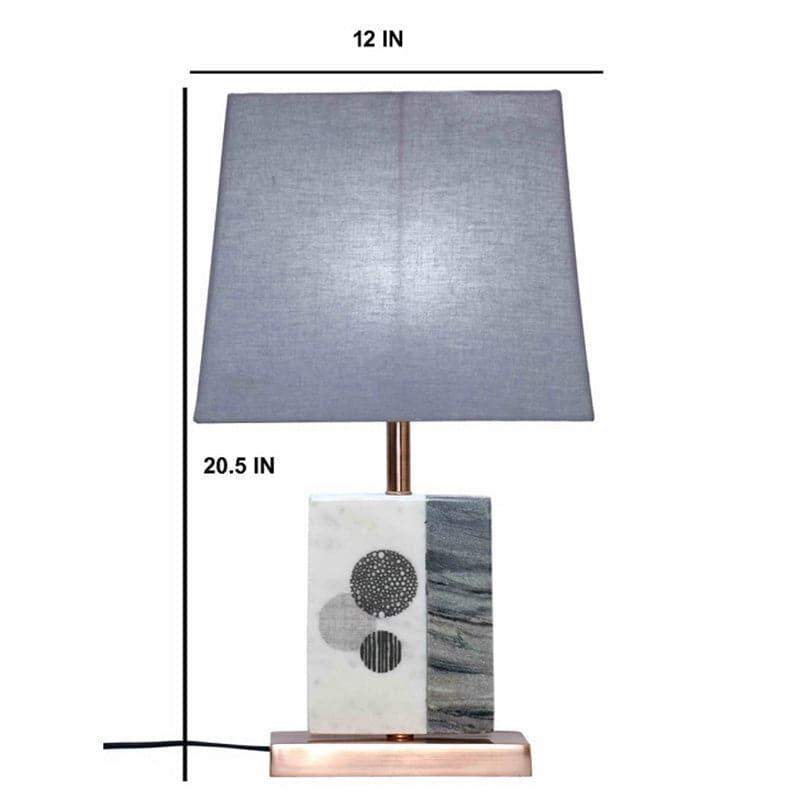 Blaze Printed Fabric Table Lamp With Marble & Copper Base - Grey,White media 5