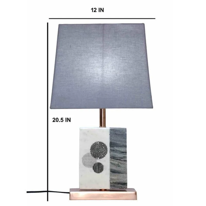 Blaze Printed Fabric Table Lamp With Marble & Copper Base - Grey,White media 5