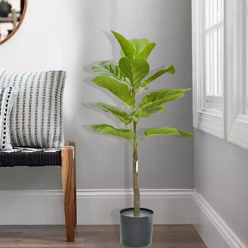 Stemly Artificial Fiddle Fig Plant With Black Plastic Pot - 2.5 Feet media 5