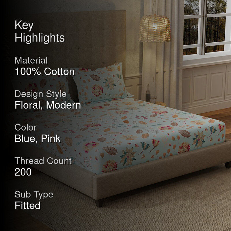 Urban Space Florence Sky Blue Cotton Bedsheet - 200 TC media 2
