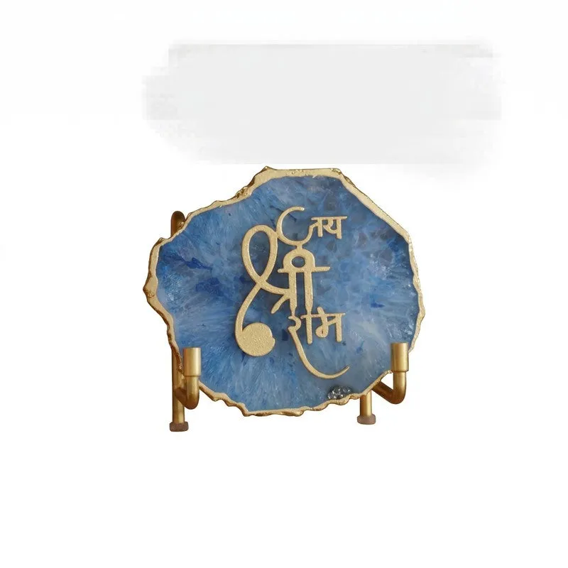Jai Shri Ram Handcrafted Agate Religious Accent - Blue media 4