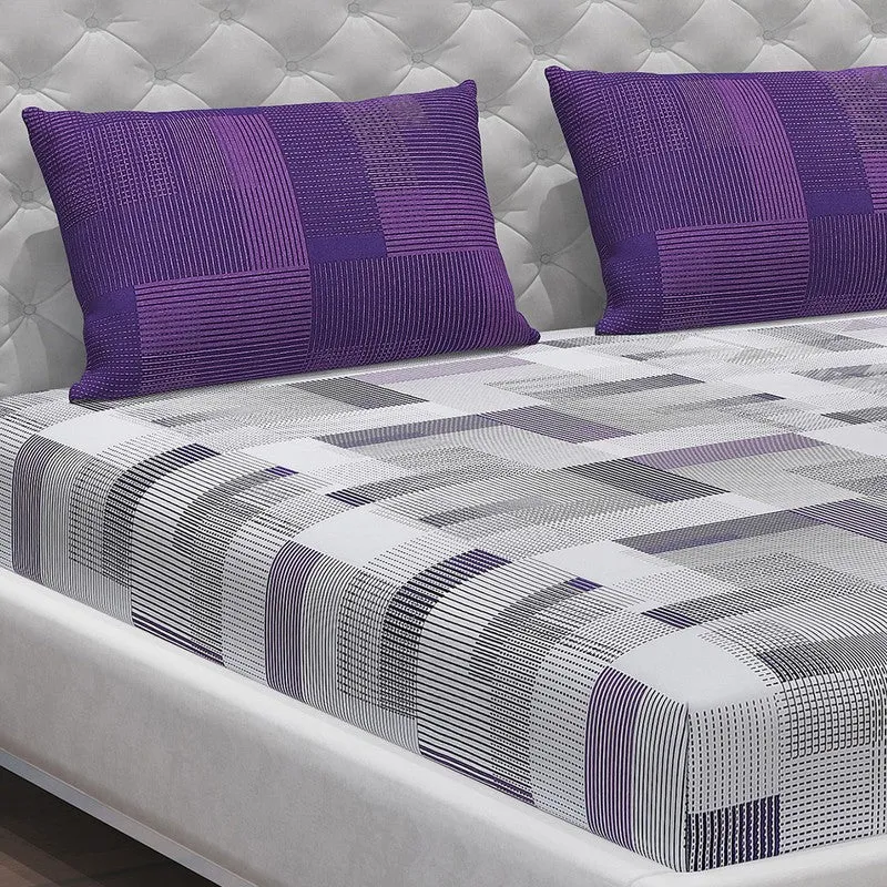Monte Carlo Checkora Cotton Bedsheet (White,Purple) - 104 TC media 5
