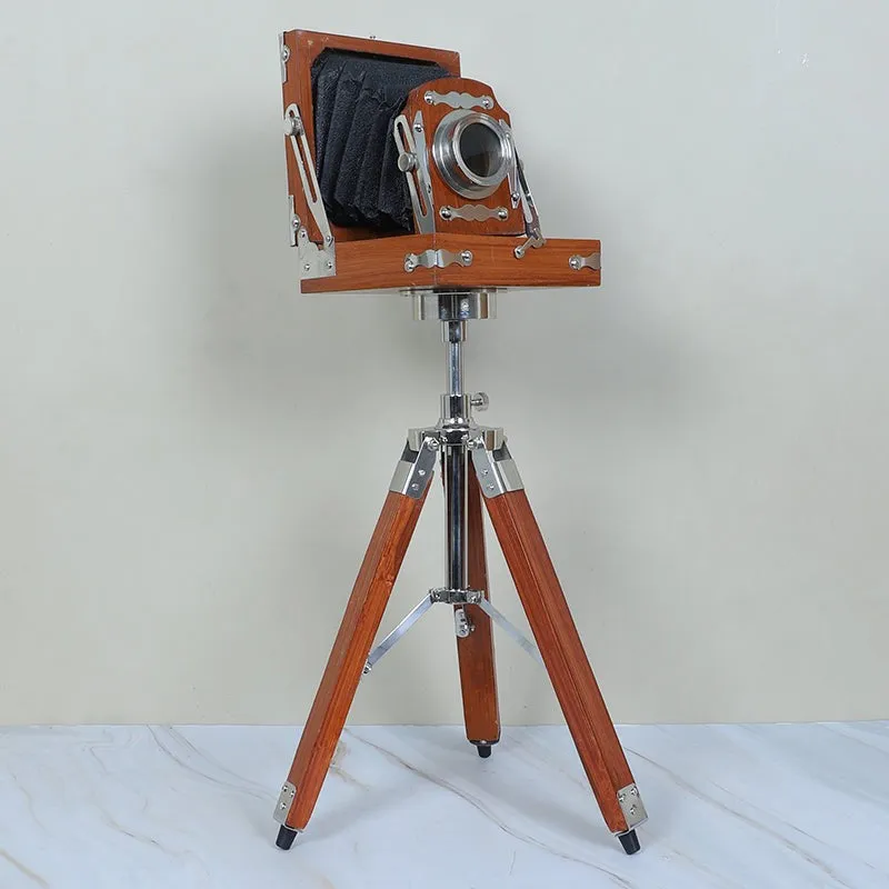 Vintage Tripod Camera Wood Showpiece media 3