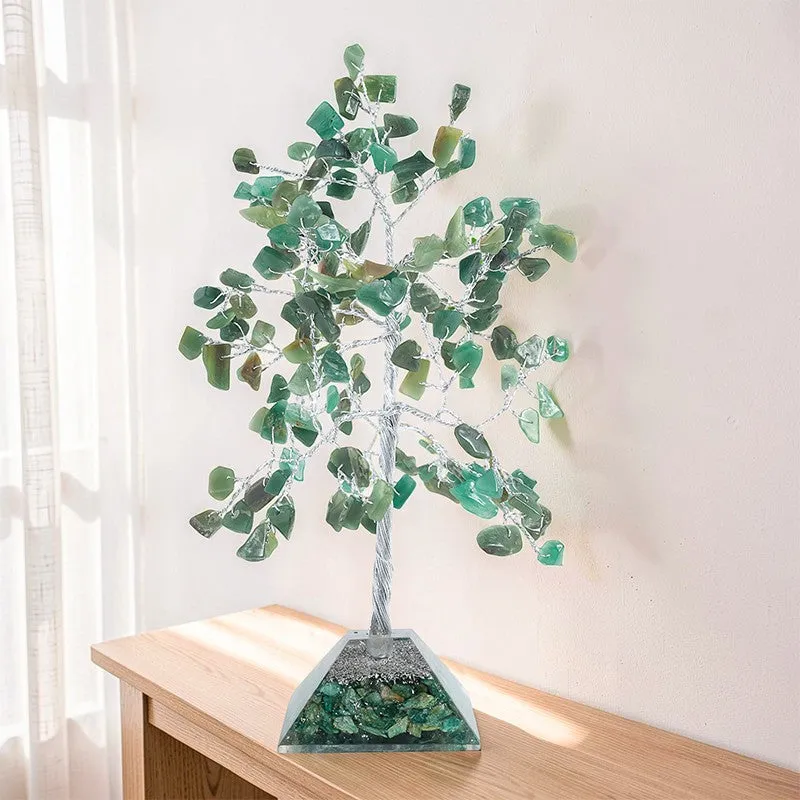 Chi Flow Handcrafted Agate Stone Tree Showpiece - Green & Silver media 1