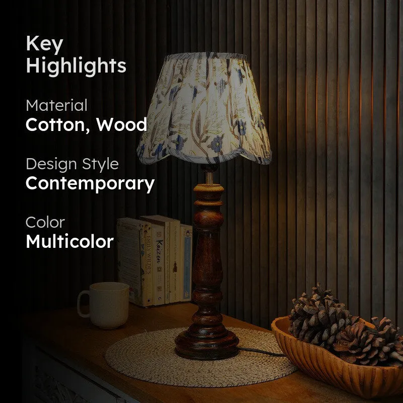 Willowleaf Wooden Base Cotton Table Lamp - Multicolor media 2
