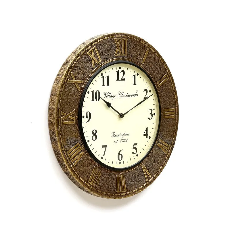 Brass Fitted Round Design Wood Wall Clock media 4