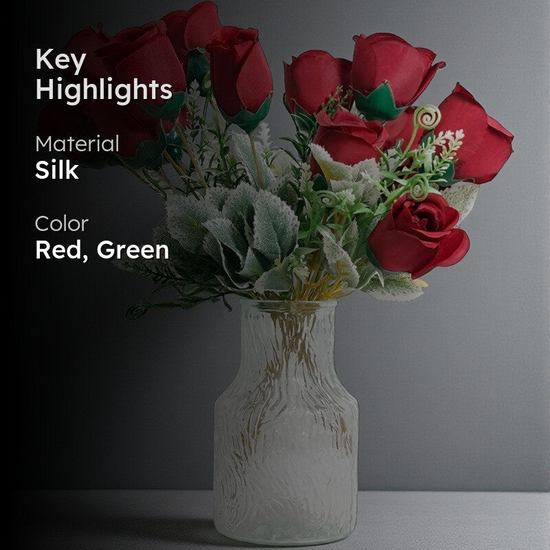 Rosebush Silk Artificial Flower - Red & Green media 2