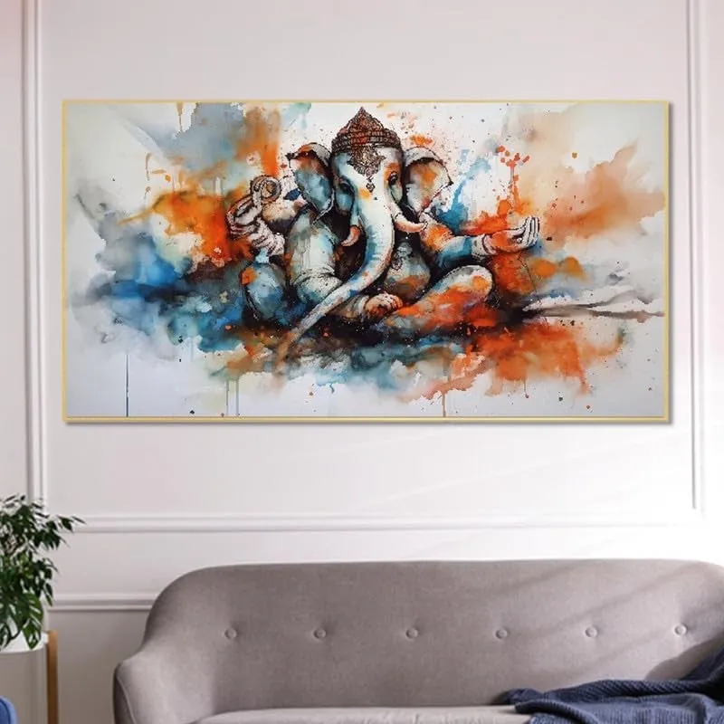 Divine Splash Ganesha Canvas Wall Painting With Frame media 3