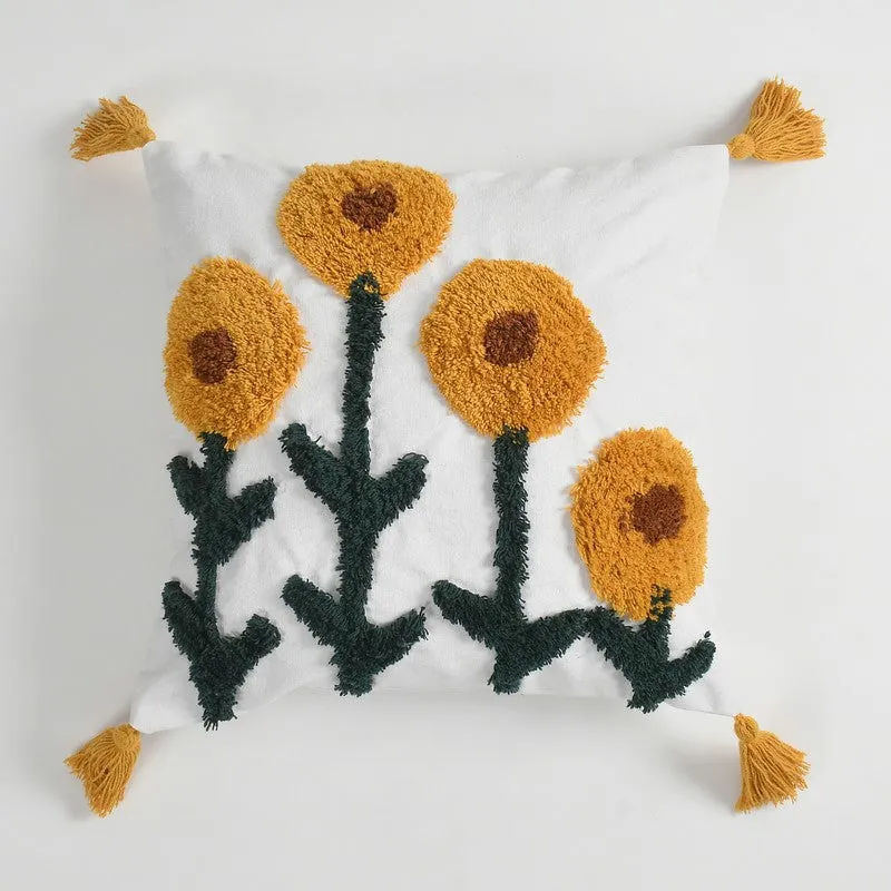 Sunflower Garden Tufted Cotton Cushion Cover media 4