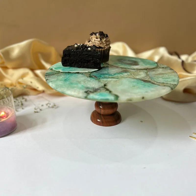Emora Handcrafted Agate Cake Stand - Green media 3