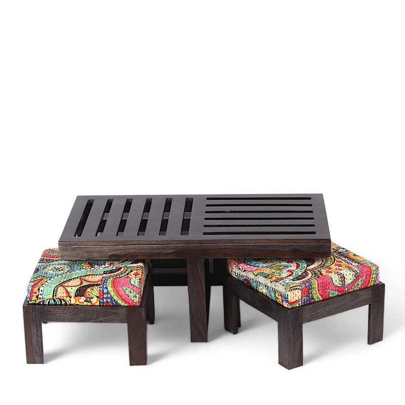 Zavro Sheesham Wooden Center Table with Stools (Deep Brown,Multicolor) - Five Piece Set media 4