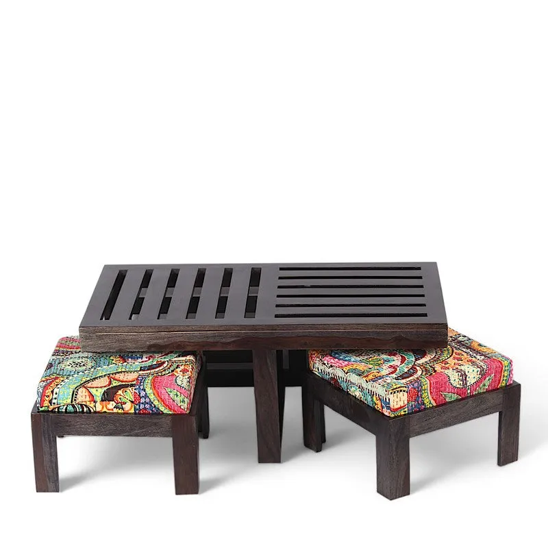 Zavro Sheesham Wooden Center Table with Stools (Deep Brown,Multicolor) - Five Piece Set media 4