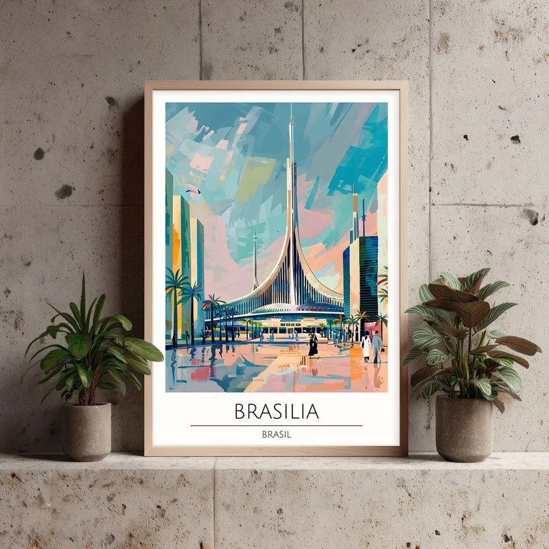 Vintage Brasilia Framed Canvas Archival Canvas Wall Painting - Natural Brown Frame media 3