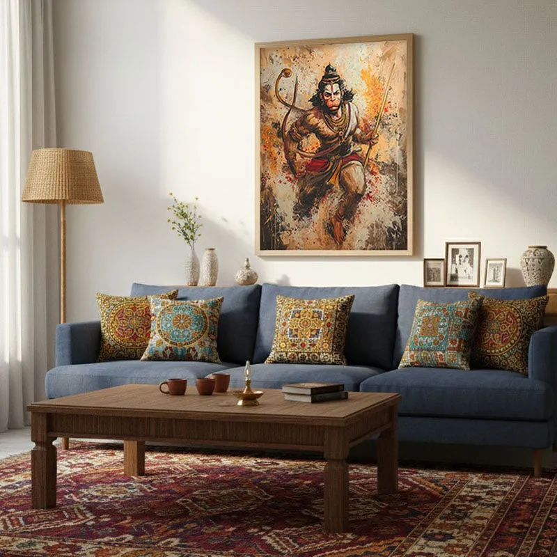 Hanuman Ji Warrior Form Archival Paper Wall Art - Natural Brown Frame media 4