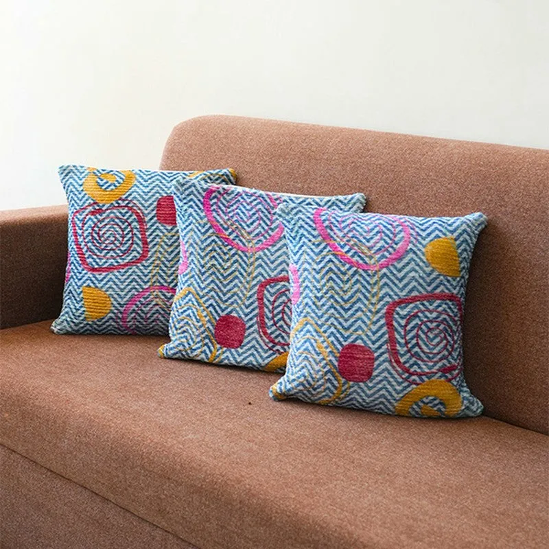 BlossomTrail Cushion Cover (Blue) - Set Of Three media 4