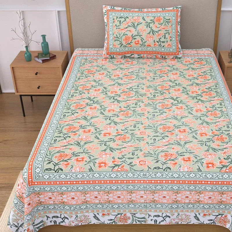 Cozyra Floral Cotton Bedsheet (Green) - 240 TC media 4